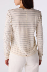 Drew Long Sleeve Tee in Bone/Grey
