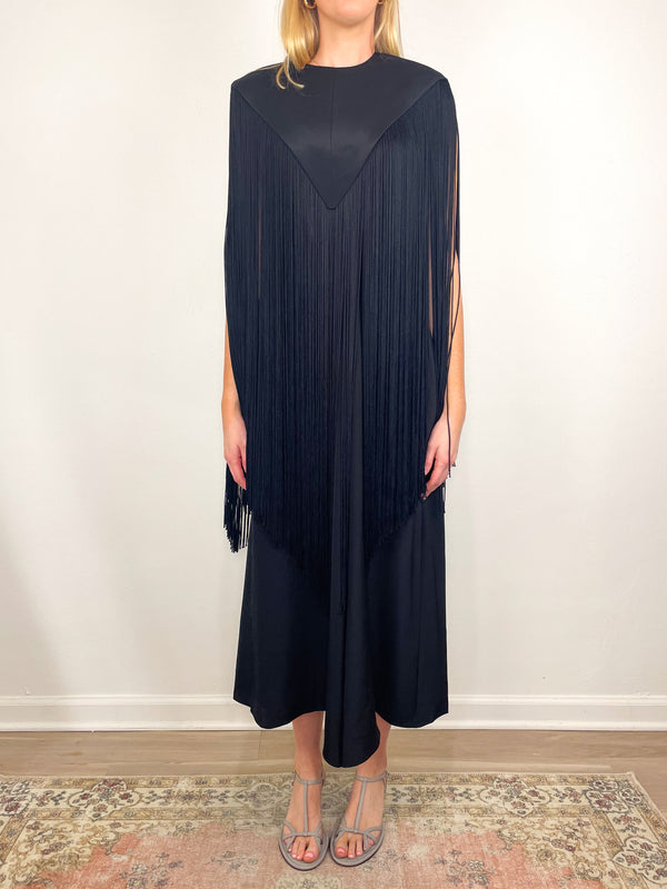 4 Ply Silk Fringe Cape in Black