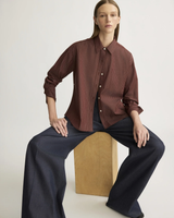 Watts Striped Side Button Shirt in Oxblood Stripe