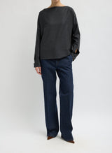 Cozy Flannel Boatneck Dolman Sleeve Top in Dark Heather Grey