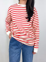 Striped Perfect T Crewneck Unisex L/S in Red Multi