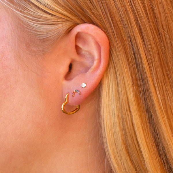 Open Heart Hinged Huggie Hoop Earrings