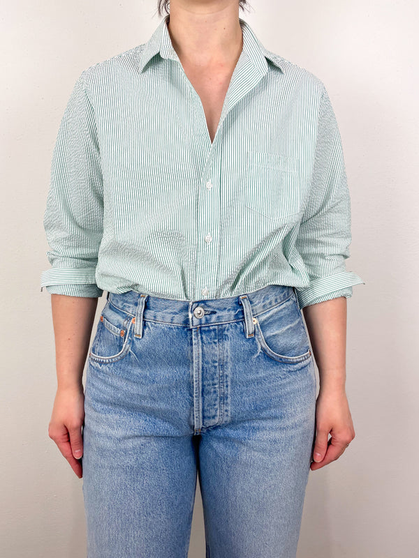 Eileen Relaxed Button Up Shirt in Green Stripe