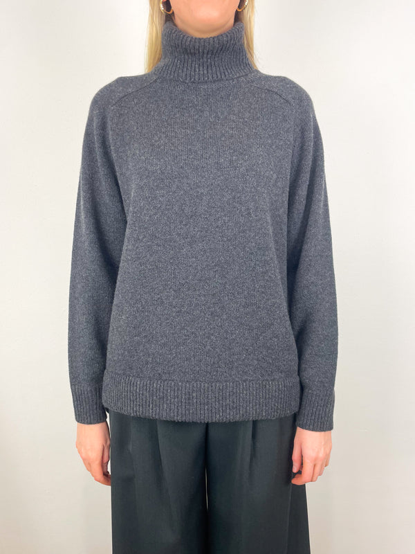 Cashmere Sweater T-Neck Oversized Pullover in Heather Grey
