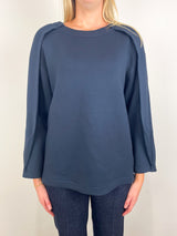 Bonded Viscose Crewneck with Folded Panel in Navy