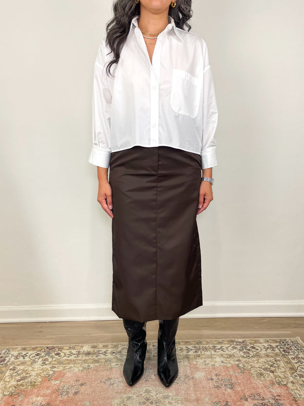 Eco Nylon Midi Trouser Skirt in Brown