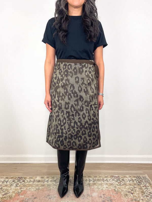 Adley Wrap Skirt in Leopard Cavalry Twill Jacquard