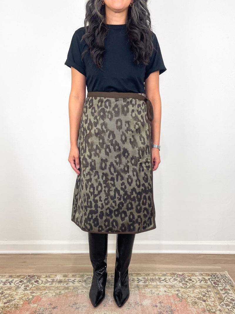 Adley Wrap Skirt in Leopard Cavalry Twill Jacquard