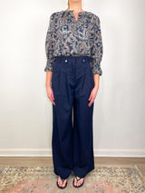 3/4 Sleeve Ashlynn Blouse in Navy Multi