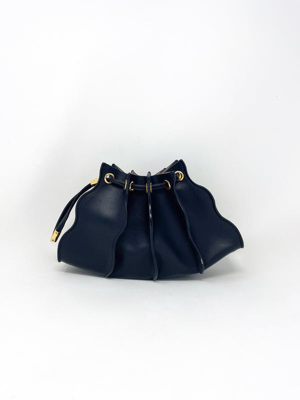 Adria Pleated Wave Mini Crossbody in Noir