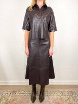 Cassia Leather Skirt in Dark Chocolate Brown