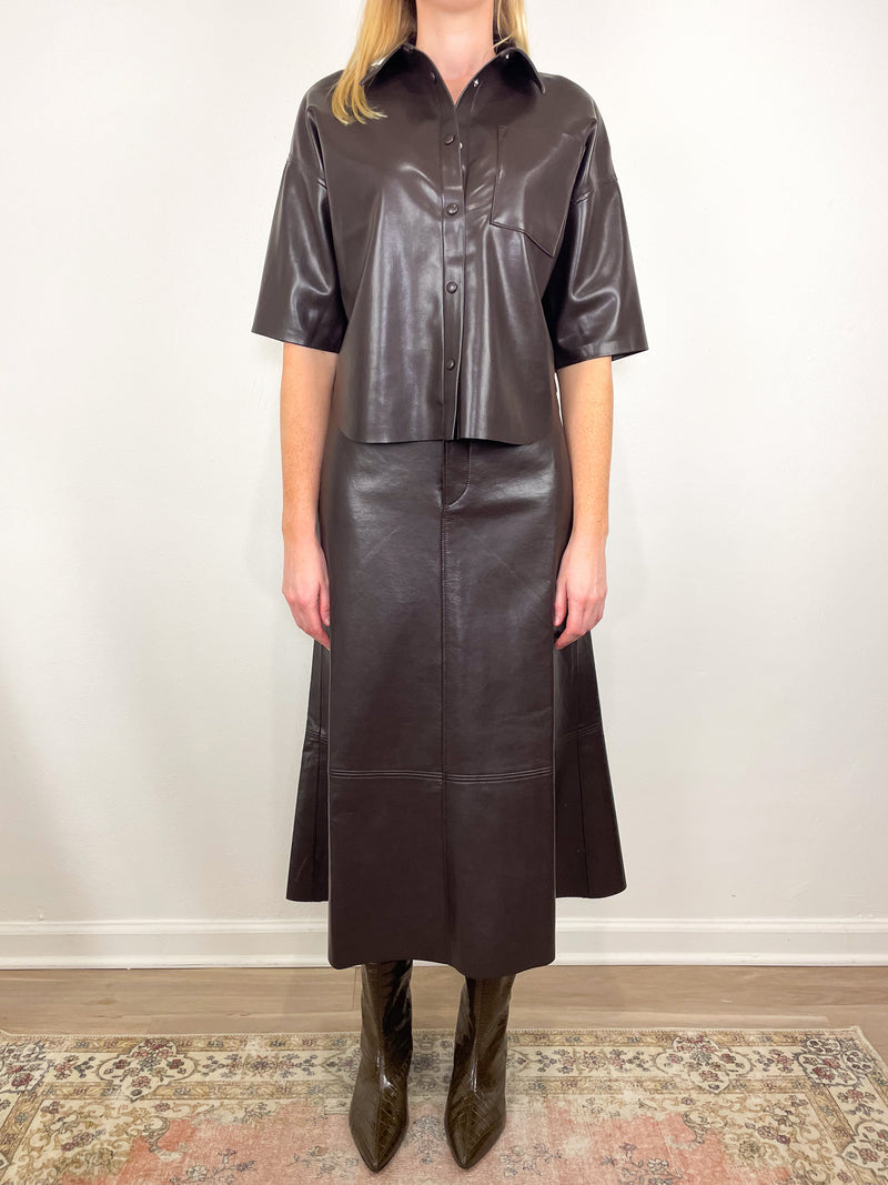 Cassia Leather Skirt in Dark Chocolate Brown