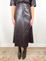 Cassia Leather Skirt in Dark Chocolate Brown