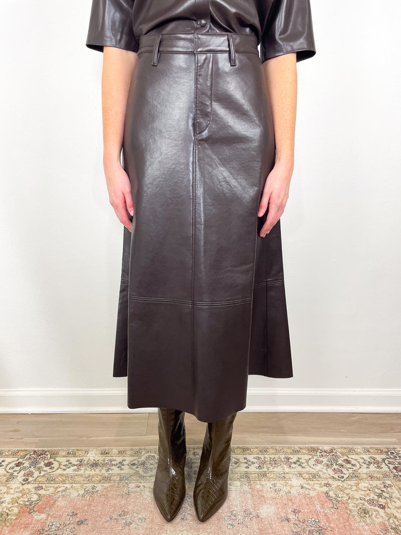 Cassia Leather Skirt in Dark Chocolate Brown