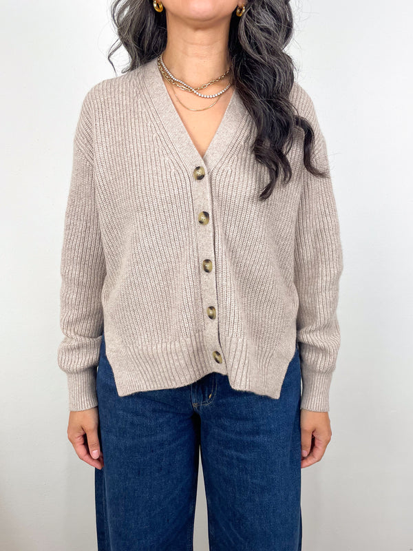 Relaxed Side Vent Cardigan in Wheat