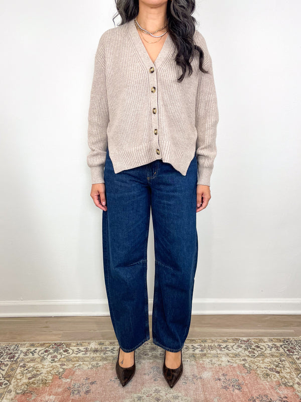 Relaxed Side Vent Cardigan in Wheat