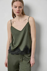 Crepe Satin Cami Lace Trim in Fir