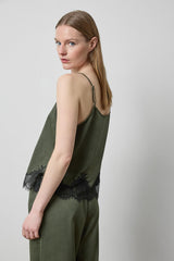 Crepe Satin Cami Lace Trim in Fir
