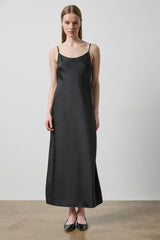 Crepe Satin Bias Maxi Dress in Black