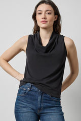 Drape Neck Sleeveless Top in Black