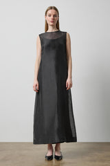 Sheer Column Overlay Dress in Black Sheer