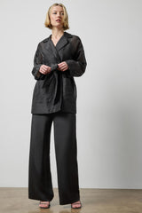 Sheer Notch Collar Cardigan in Black Sheer
