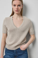 SS V-Neck Sparkle Sweater in Dove