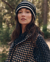 The Stripe Beanie in Black and Cream