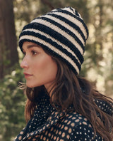 The Stripe Beanie in Black and Cream