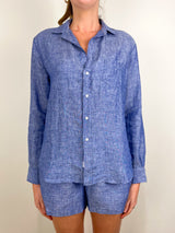 Eileen Relaxed Button-Up Shirt in Navy Linen