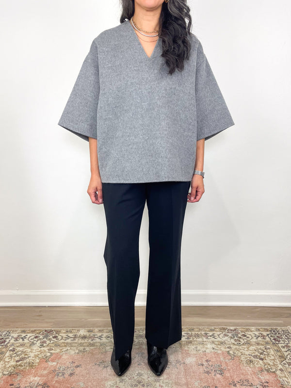 Luxe Double Faced Wool Angora V-Neck Top in Heather