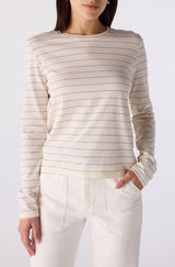 Drew Long Sleeve Tee in Bone/Grey