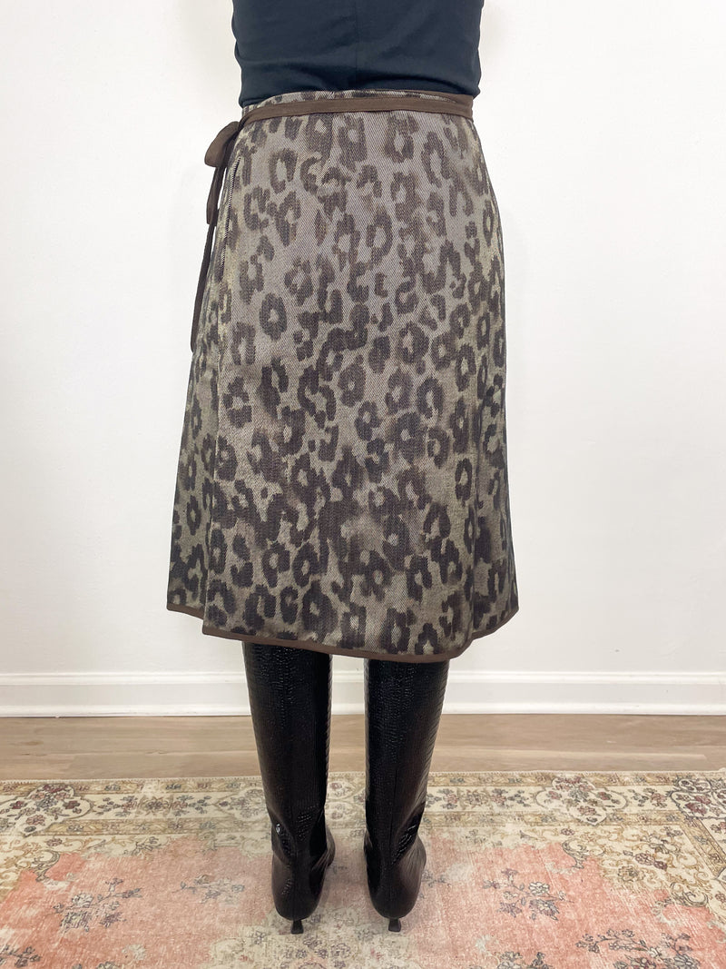 Adley Wrap Skirt in Leopard Cavalry Twill Jacquard
