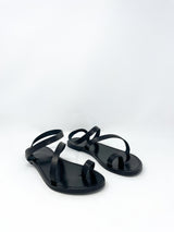 Diagonal Strap Sandal in Black Leather