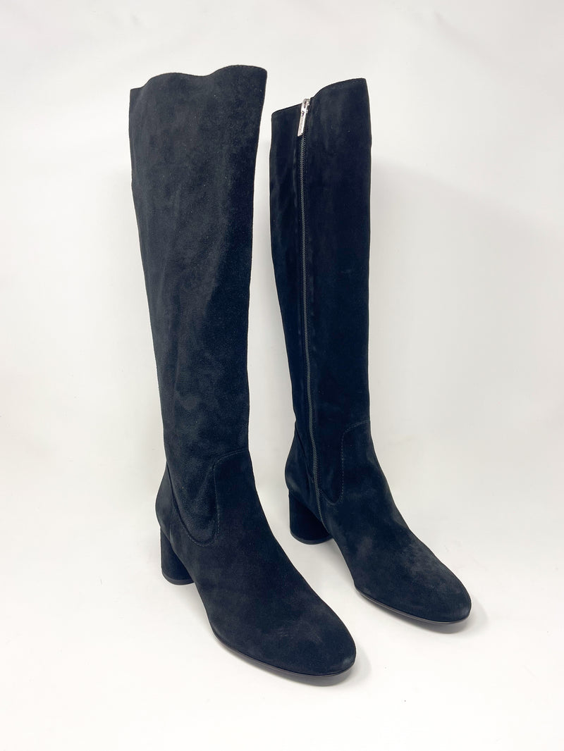 Lynn High Boot in Velour-Moss Nero-Nero
