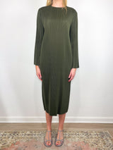 Plisse Midi Dress in Green
