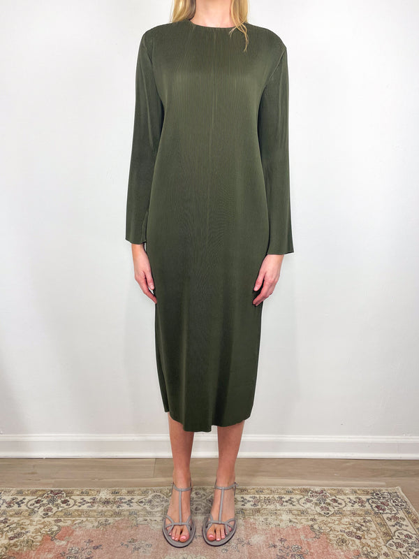 Plisse Midi Dress in Green