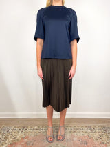 Active Knit Shirred Sleeve Raglan Top in Navy - The Shoe Hive