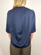 Active Knit Shirred Sleeve Raglan Top in Navy - The Shoe Hive