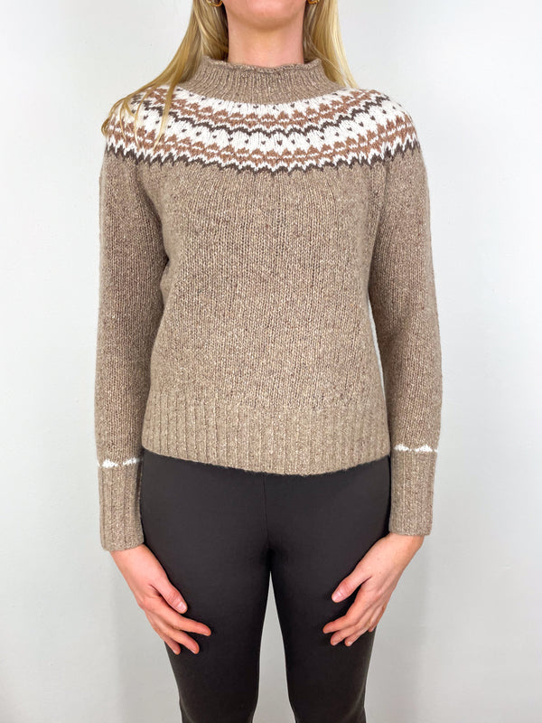 Marge Fair Isle Sweater in Camel Donegal Multi Hand Knit Cashmere
