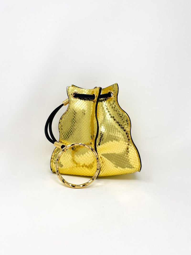 Adria Pleated Wave Pochette in Gilt - The Shoe Hive