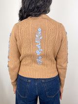 Ellen Cardigan in Camel/Misty Blue Cotton/Wool