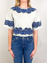 Alara SS Knit Jacquard Top in Lapis - The Shoe Hive