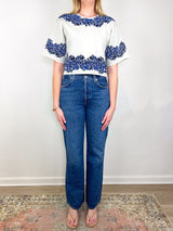 Alara SS Knit Jacquard Top in Lapis - The Shoe Hive