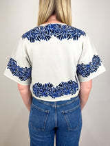 Alara SS Knit Jacquard Top in Lapis - The Shoe Hive