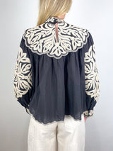 Alexandra Embroidery L/S Blouse in Black - The Shoe Hive