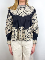 Alexandra Embroidery L/S Blouse in Black - The Shoe Hive