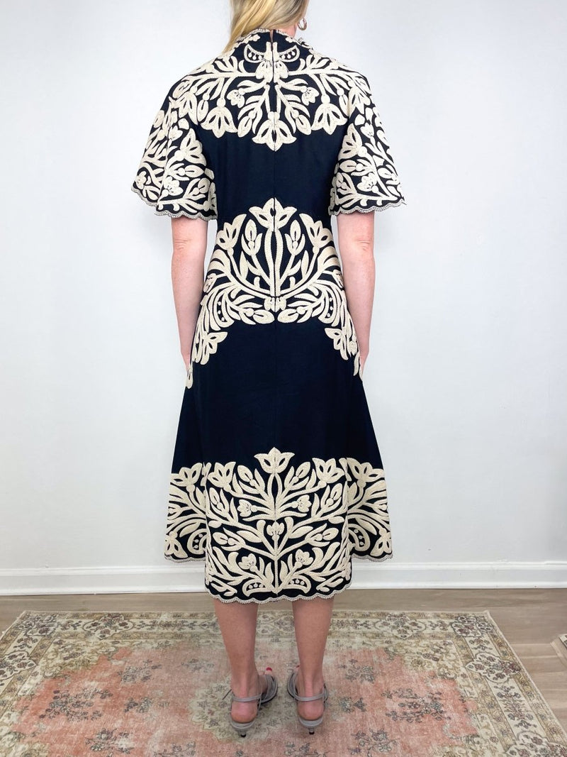 Alexandra Embroidery S/S Midi Dress in Black - The Shoe Hive