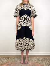 Alexandra Embroidery S/S Midi Dress in Black - The Shoe Hive