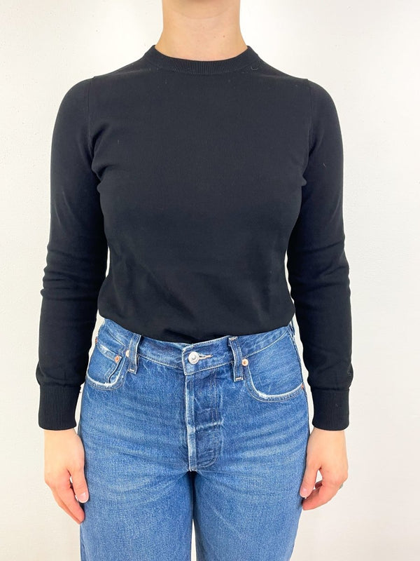 Alisa Crewneck Sweater in Black Ice Cotton - The Shoe Hive